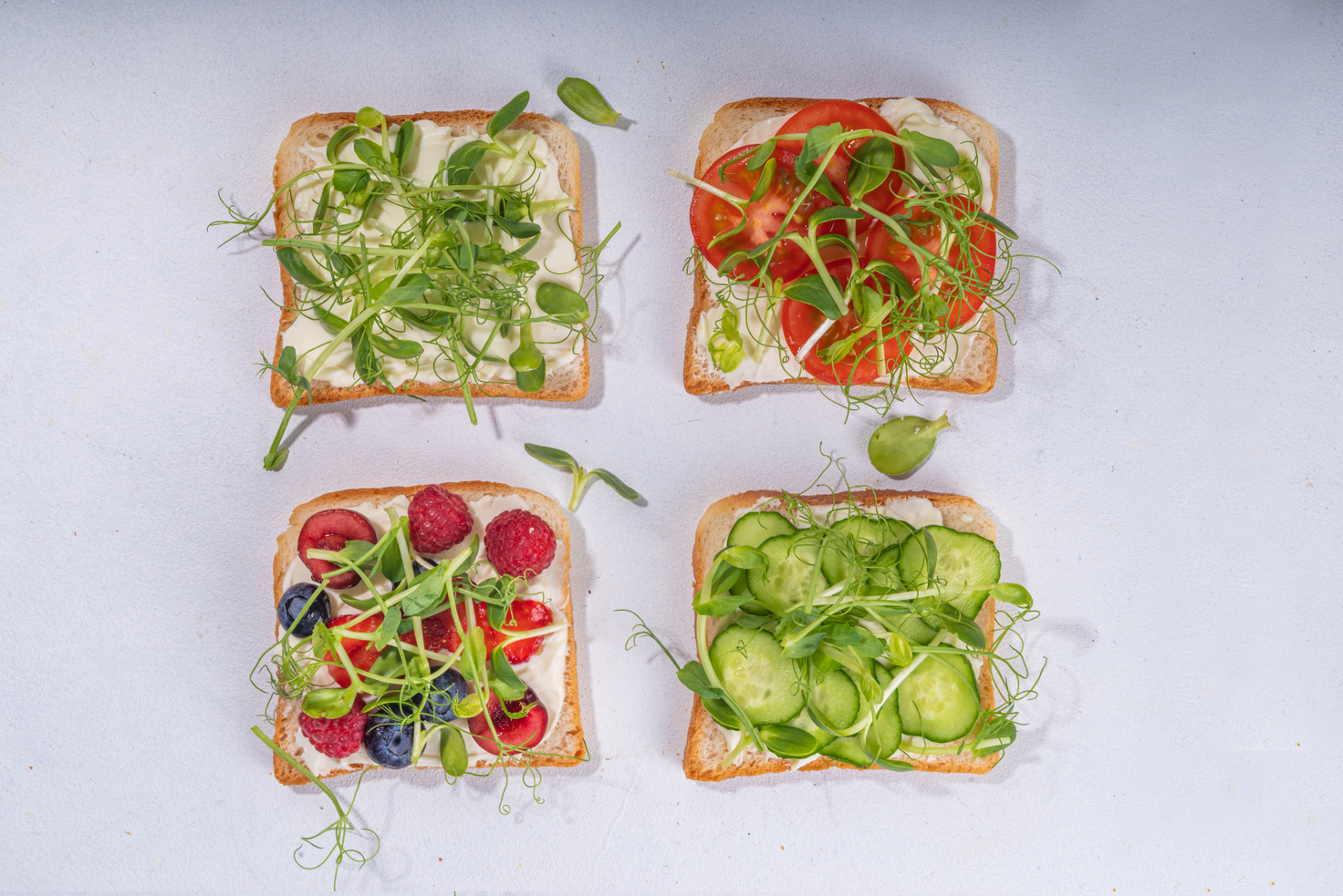 Vegetable and fruit microgreen sandwiches